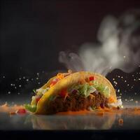 tacos with meat and vegetables on a black background, fast food, Image photo