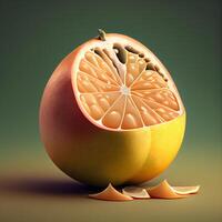 Pomelo fruit on a green background. 3d illustration., Image photo