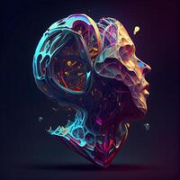 Abstract colorful human skull on dark background. 3d render illustration., Image photo