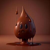 Chocolate drop with a sad face. 3D rendering. Illustration., Image photo