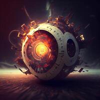 Futuristic spaceship in abstract space. 3d rendering toned image, Image photo