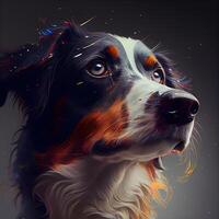 Portrait of a Bernese mountain dog. Digital painting on a black background., Image photo