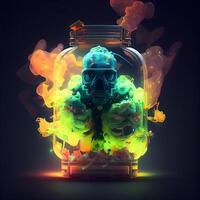 Grim reaper in a jar full of colorful smoke, 3d illustration, Image photo