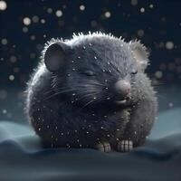 3d representación de un pequeño negro marsupial dormido en un azul fondo, ai generativo imagen foto