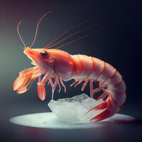 Shrimp with ice on a dark background. 3d illustration., Image photo