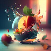 Fruit in water splash. 3D illustration. Abstract background., Image photo
