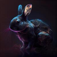 Digital Illustration of a Rabbit with a Glowing Tail in a Dark Background, Image photo