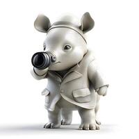 Cartoon rhinoceros with binoculars on white background, Image photo