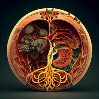 humano riñón anatomía. 3d ilustración, 3d cg. alto resolución., ai generativo imagen foto