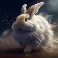 Cute white rabbit on a dark background. Digital painting. 3d rendering, Image photo