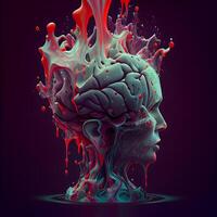 Colorful liquid splash in the form of a human head. illustration., Image photo