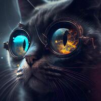 Fantasy portrait of a cat in a virtual world. 3D rendering, Image photo