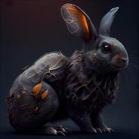 Conejo con roto huesos en un oscuro antecedentes. 3d representación, ai generativo imagen foto