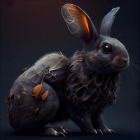 Rabbit with broken bones on a dark background. 3d rendering, Image photo