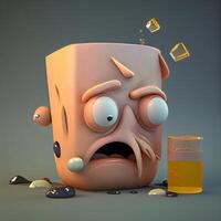 triste cara con ojos y boca en un gris antecedentes. 3d ilustración, ai generativo imagen foto