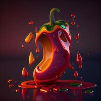 Hot paprika with drops and splashes. 3d illustration, Image photo