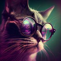 Portrait of a cat wearing sunglasses. Retro style toned., Image photo