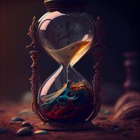 Vintage hourglass with flowing sand. Time concept. 3d rendering, Image photo