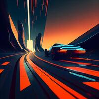 car on the road in the tunnel. 3d rendering and illustration, Image photo