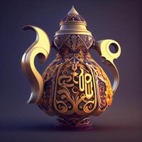 3D render of clay vase and pottery on dark background, Image photo