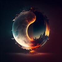 Abstract background with planet and city. illustration. Eps 10., Image photo