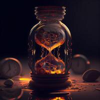 Time passing concept with hourglass on dark background. 3d rendering, Image photo