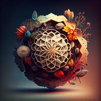 Beautiful floral composition in the form of a circle. illustration., Image photo