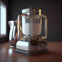 3d rendering of a blender in a dark room with wooden floor, Image photo