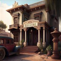 Vintage hotel in the desert - 3D render illustration of a vintage hotel, Image photo