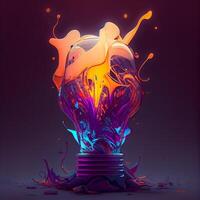 Broken light bulb with colorful splashes. 3d illustration., Image photo