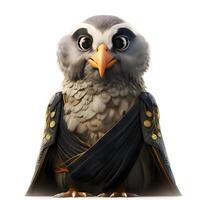 Owl with cape and cloak, isolated on white 3D illustration, Image photo