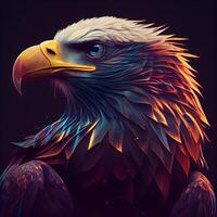 águila retrato en un oscuro fondo, digital ilustración, 3d representación, ai generativo imagen foto