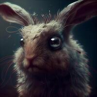 Rabbit with fire in the eyes, conceptual image. 3d rendering, Image photo