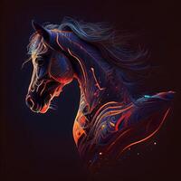 Horse head with abstract colorful lines on dark background. illustration, Image photo