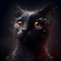 Black cat with red eyes on a dark background. Digital painting., Image photo