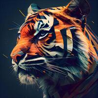 Tiger portrait in low poly style. 3d render illustration., Image photo