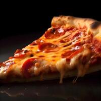 Pizza with salami, mozzarella cheese and mushrooms on a dark background, Image photo
