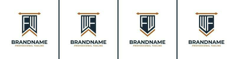 Letter FW and WF Pennant Flag Logo Set, Represent Victory. Suitable for any business with FW or WF initials. vector