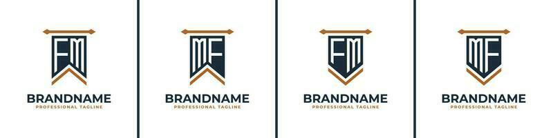 Letter FM and MF Pennant Flag Logo Set, Represent Victory. Suitable for any business with FM or MF initials. vector