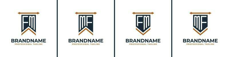 Letter FM and MF Pennant Flag Logo Set, Represent Victory. Suitable for any business with FM or MF initials. vector