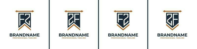 Letter FZ and ZF Pennant Flag Logo Set, Represent Victory. Suitable for any business with FZ or ZF initials. vector