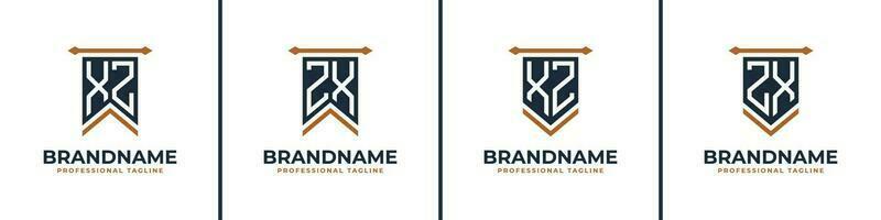 Letter XZ and ZX Pennant Flag Logo Set, Represent Victory. Suitable for any business with XZ or ZX initials. vector