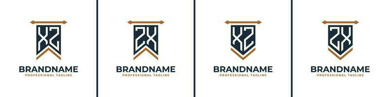 Letter XZ and ZX Pennant Flag Logo Set, Represent Victory. Suitable for any business with XZ or ZX initials. vector