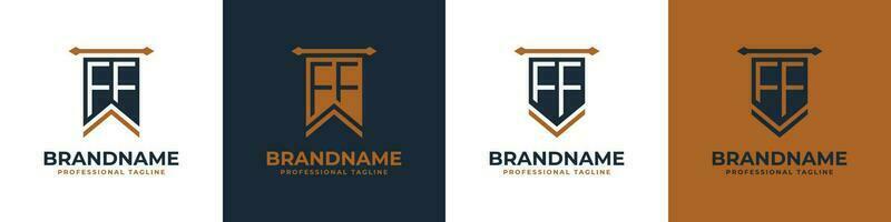 Letter FF Pennant Flag Logo Set, Represent Victory. Suitable for any business with F or FF initials. vector