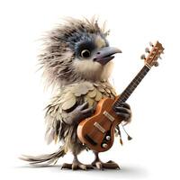 bird with a violin isolated on a white background. 3d render, Image photo