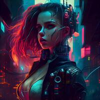 3d rendering of a female cyborg in a futuristic environment., Image photo