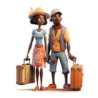 3d illustration of a couple of tourists with backpacks and hats, Image photo