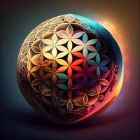 Colorful 3D sphere with abstract floral pattern. illustration., Image photo