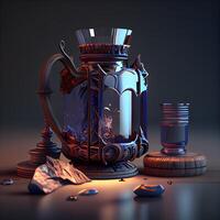 3d render of an ancient vase with a human skull inside, Image photo