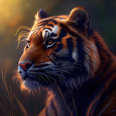 Tiger in the rain. 3D rendering. Digital painting., Ai Generative